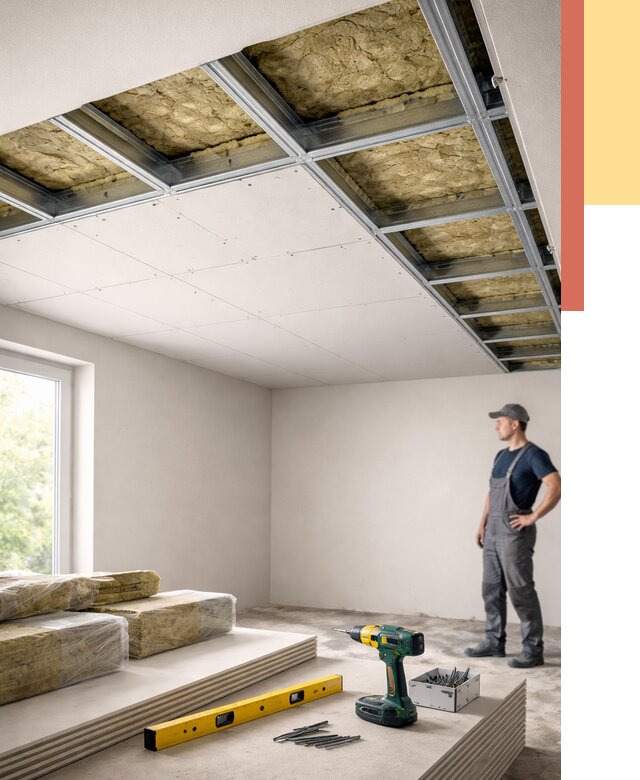 Звукоизоляция потолка ГКЛ в Кондопоге от 964 руб. — монтаж под ключ | ОТДЕЛОЧНИК-Кнп